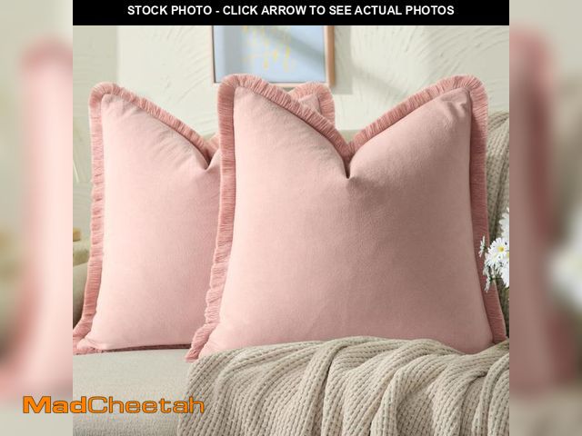 Lot 74-12053620 - ZWJD Pillow Covers 22x22 Set of 2 Dusty Pink Throw Pillow Covers with Fringe Chic Cotton Decorative ...