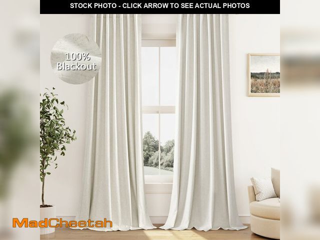 Lot 74-14148068 - Guken Cream Linen Blackout Curtains 84 Inch Length 2 Panels Set for Living Room Bedroom Back Tab The...
