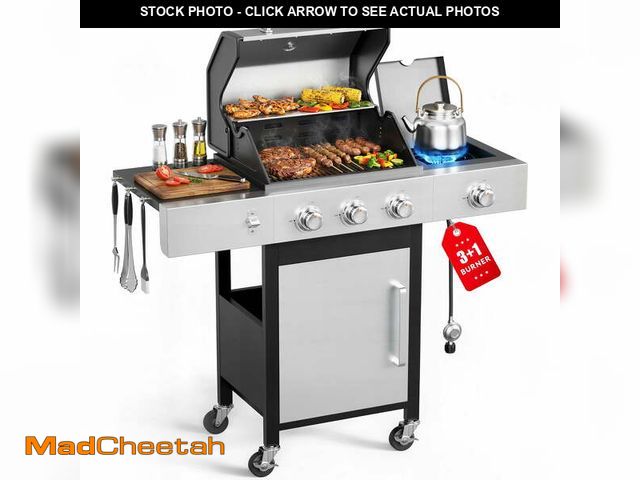 Lot 74-13682083 - Furnibear 3 Burner Gas Grill with Side Burner, 40800 BTU Barbecue Grill Propane Stainless Steel BBQ ...