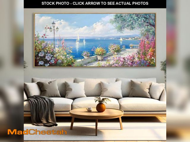 Lot 74-12493613 - XLSJERST Extra Large Coastal Wall Art - Ocean Seascape Canvas Yellow Green Flowers Painting Landscap...