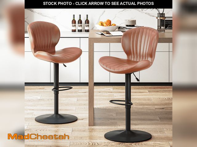 Lot 74-12891313 - Waleaf Modern Adjustable Bar Stools Set of 2, Faux Leather Upholstered Swivel Counter Stools, Counte...