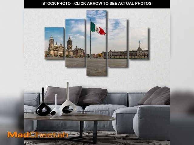 Lot 74-13698213 - Mexico Flag Pictures for Living Room Mexico City Cityscape Canvas Wall Art House Decor Panoramic Vie...