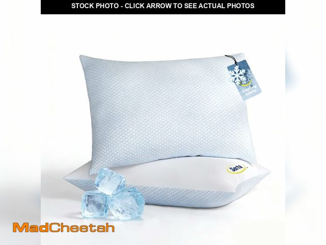 Lot 74-14213349 - Serta Cooling Down Alternative Bed Pillows Queen Size Set of 2, Reversible Cooling &amp; Cotton Fabr...