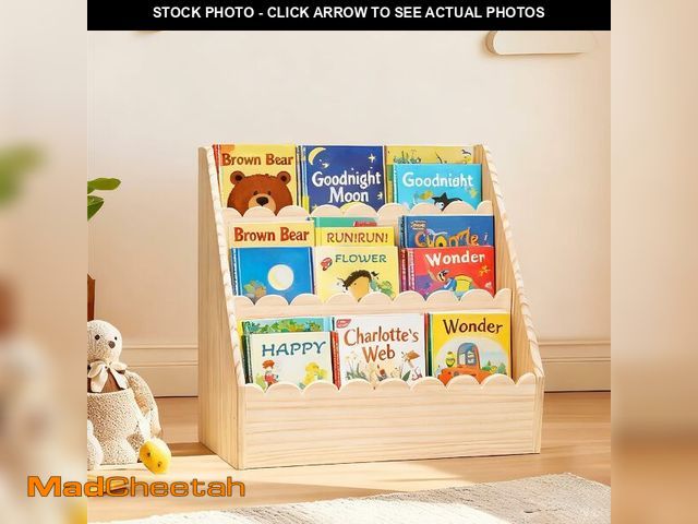 Lot 74-13712544 - BEAJOYA Scalloped Kids Book Shelf, Montessori 3-Tier Wooden Toddler Bookshelf for Ages 1Ã¢â¬â5, N...