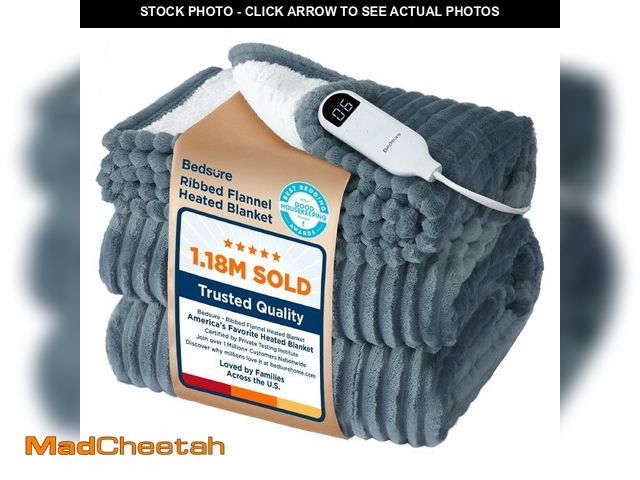 Lot 74-13712604 - Bedsure Electric Blanket Twin - Soft Ribbed Flannel Heated Blanket, Heating Blanket with 10 Time Set...
