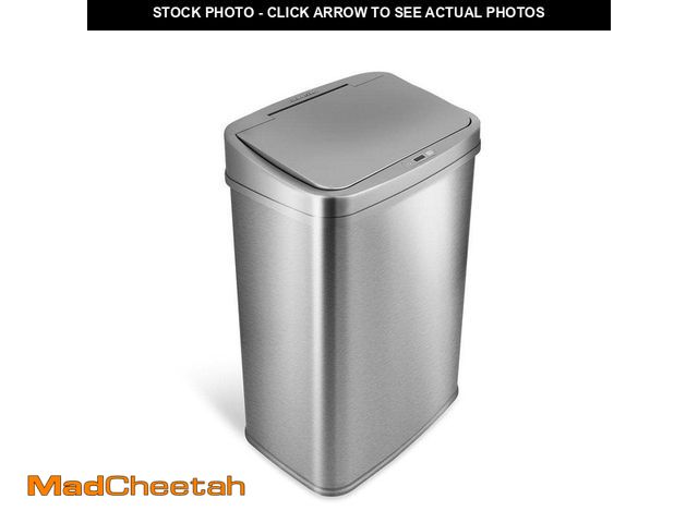 Lot 74-13047943 - NINESTARS 13 Gal. Silver Stainless Steel Rectangular Shape Motion Sensor Trash Can - UNUSED