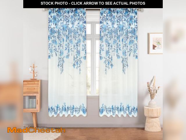 Lot 74-12113812 - DriftAway Floral Sheer Curtains for Living Room Navy Blue Flower Printed Light Filtering Curtain Dra...