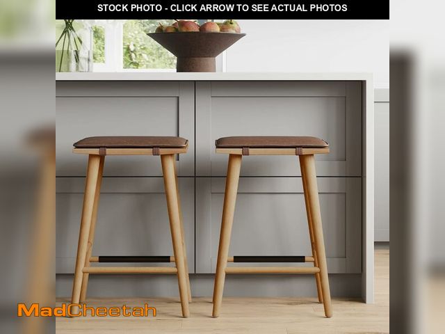 Lot 74-14305776 - Nathan James Barker Classic Counter Height Wood Barstool with Leather Removable Cushion, Backless Is...