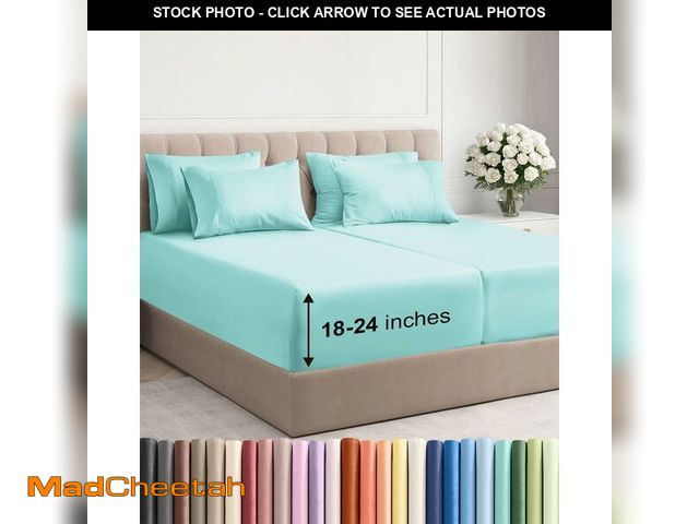 Lot 74-13714507 - Extra Deep Split King Sheet Set - 7 Piece Breathable and Cooling Sheets - Hotel Luxury Bedding for W...