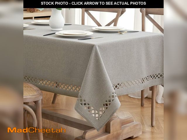 Lot 74-12439574 - MIULEE Taupe Polyester Linen Rectangle Tablecloth with Decorative Cutouts Waterproof Stain Resistant...