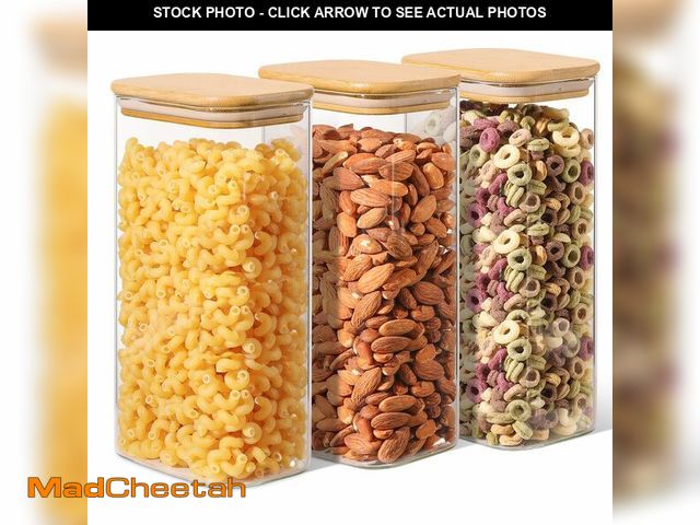 Lot 74-12452136 - ComSaf 54oz Rectangle Glass Containers with Lids, Glass Jars with Bamboo Lids, Clear Food Storage Ja...