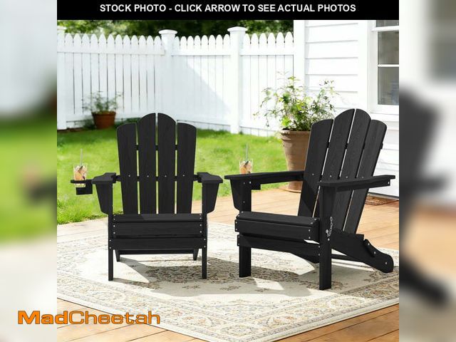 Lot 74-13780844 - KINGYES Outdoor Folding Adirondack Chair Set of 2 with Cup Holders, HDPE Folding Adirondack Fir Pit ...