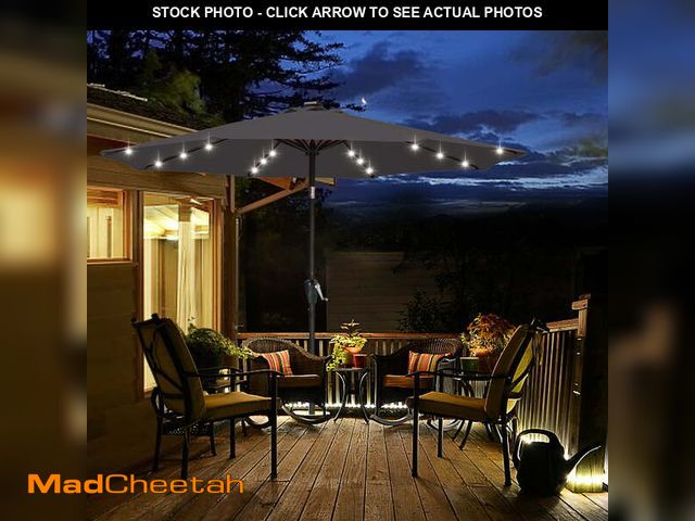 Lot 74-13816423 - ABCCANOPY 7.5ft Patio Solar Umbrella LED Outdoor Umbrella with Tilt and Crank, Dark Gray - UNUSED