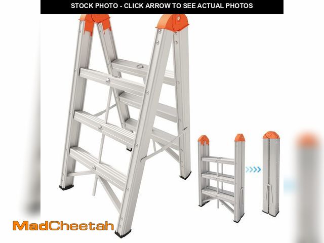 Lot 74-12864924 - Aparecium Aluminum Foldable Twin Front Collapsible A Frame 3-Step Ladder, Compact Step Stool with Wi...