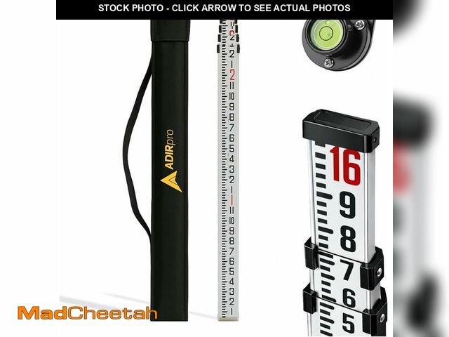 Lot 74-13213711 - AdirPro 16-Foot Aluminum Grade Rod - 8ths, Dual Sided 5-Section Telescopic Leveling Rod - Bubble Lev...