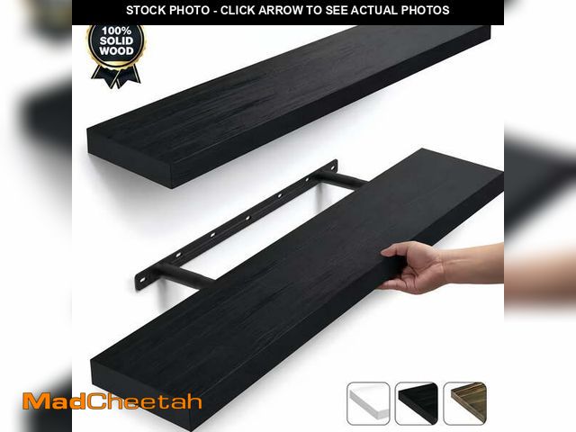 Lot 74-14607634 - MEHOOM 36" Rustic Solid Wood Floating Shelves for Wall Set of 2, Black Book Shelves,Wall Shelves for...
