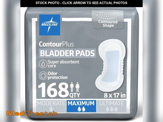 Lot 74-13802065 - Medline ContourPlus Bladder Control Incontinence Pads, Maximum Absorbency, 6.5" x 13.5", 28 Count (P...