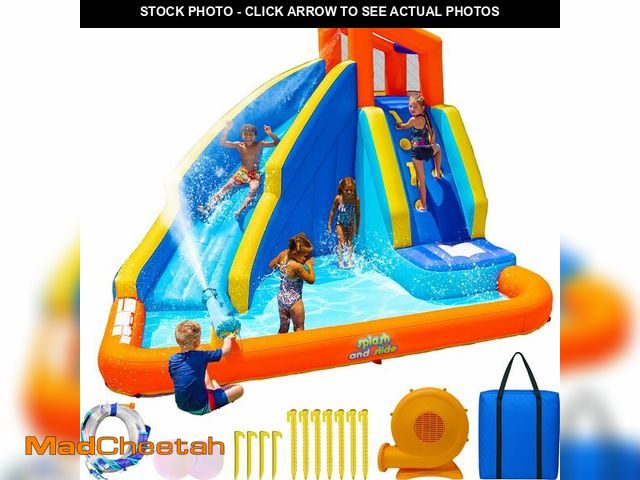 Lot 74-14217961 - Sportspower Big Wave II Large Outdoor Inflatable Water Slide with Climbing Wall &amp; Splash Pool, H...