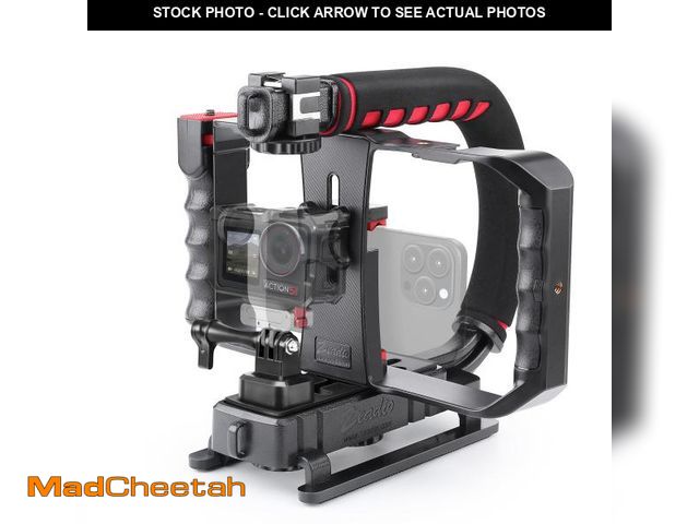 Lot 74-12315732 - Zeadio Camera Handheld Stabilizer with Smartphone Video Cage Rig, Triple Cold-Shoe Handle Grip Compa...
