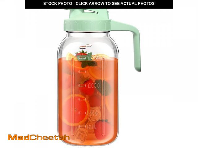 Lot 74-11545758 - 64 oz Glass Pitcher with Lid, Large Wide Mouth Mason Jar with Pour Spout, Green Sun Tea Glass Jar fo...