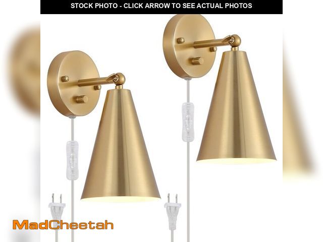 Lot 74-14383275 - MWZ Gold Wall Sconces Set of Two Plug in,Brass Modern Dimmable Sconces Adjustable Angle Lights with ...