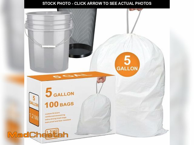 Lot 74-14143891 - 5 Gallon Heavy Duty Trash Bags 1.2 Mil Thick with Reinforced Drawstring | Compatible with 5Gallon Bu...