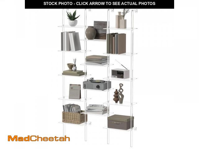 Lot 74-12430082 - CRTERICX Acrylic Bookshelf, Wall Mounted, 5-Tier Clear Ladder Bookshelf with 14 Open Shelves, Multip...