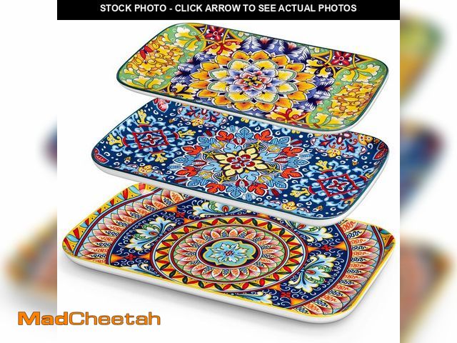 Lot 74-13631402 - vancasso Serving Platters Set of 3, 16"/14"/12" Inch Rectangular Trays - Extra Large, Ceramic Bohemi...