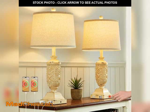 Lot 74-12705471 - SAIWEYA 26.5" Farmhouse Table Lamp Set of 2, 3-Way Dimmable Touch Control Bedside Lamps Vintage Rust...