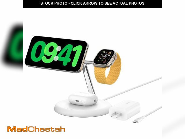 Lot 74-12709831 - Belkin MagSafe-Compatible 3-in-1 Wireless Charger Stand 15W - Qi2-Certified Wireless Charging Statio...