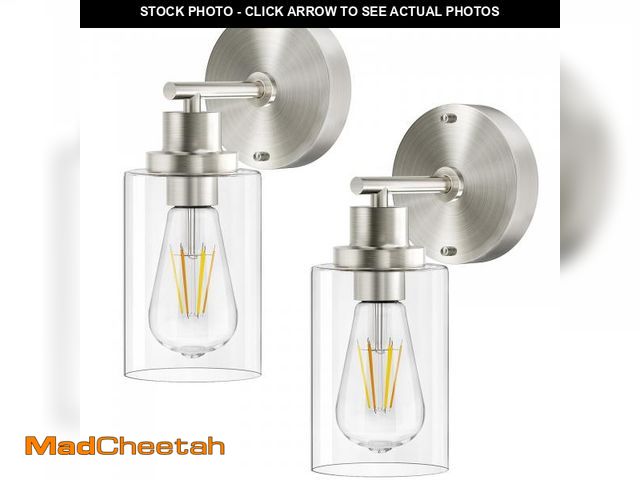 Lot 74-12112512 - BUTHY Bathroom Wall Sconces Set of Two: Brushed Nickel Vanity Light Fixtures with E26 Base LED Cordl...