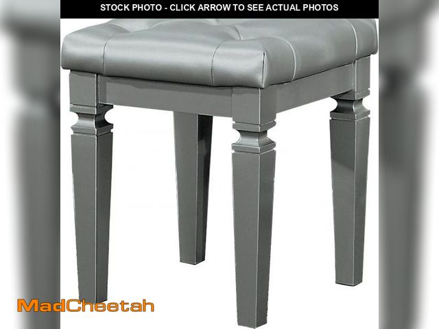 Lot 74-12399095 - Homelegance Allura Cushion Crystal Tufted Vanity Stool With Turned Legs Bi-Cast Vinyl, Silver - UNUS...