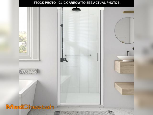 Lot 74-12516079 - 34-35.2 in. W x 72 in. H Pivot Shower Door with Zinc Alloy Handle, Frameless Glass Shower Door with ...