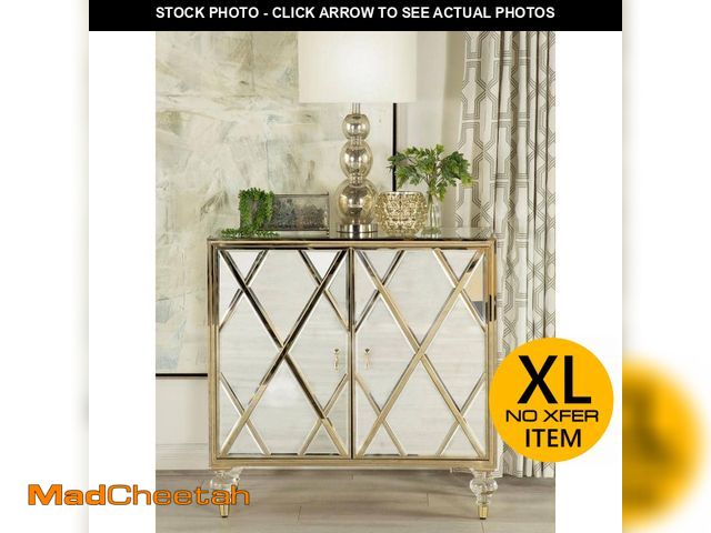 Lot 74-12836879 - *SCUFFED/MISSING LEGS* Coaster Astilbe Mirror and Champagne 2-door Accent Cabinet *SCUFFED/MISSING L...