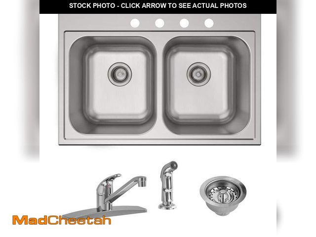 Lot 74-12663325 - Elkay Parkway 33 in. Drop-in Double Bowl 20 Gauge Stainless Steel Sink w/Faucet - UNUSED