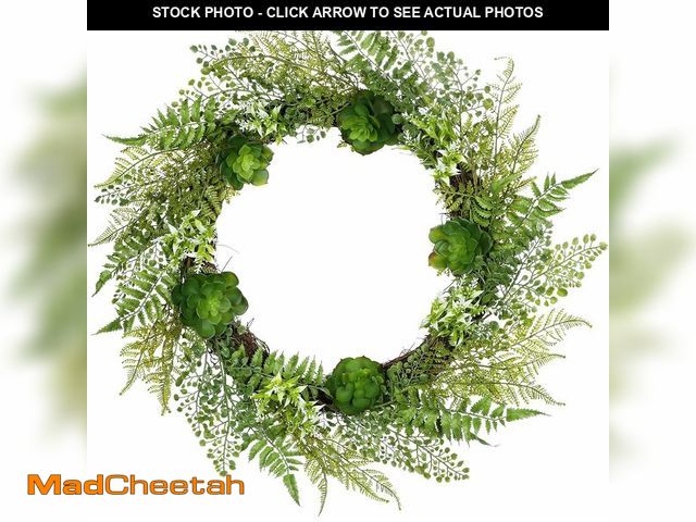 Lot 74-13926912 - Briful 24in Wreaths for Front Door, Artifical Fern Wreaths with Succlents Outdoor Hanging Wreath for...