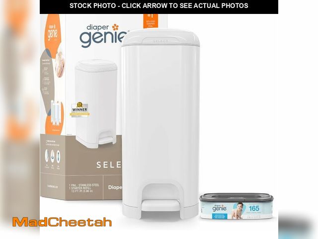 Lot 74-13041248 - Diaper Genie Select Pail is Made of Durable Stainless Steel and Includes 1 Starter Square Refill Tha...