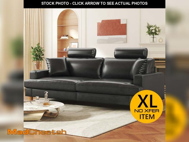 Lot 74-13103674 - 87" Sofa Premium PU Leather Couch with Headrest, Comfy 27" Extra Deep Seat 3 Seater Sofa for Living ...