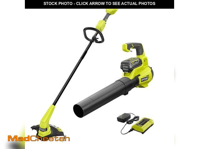 Lot 74-12558133 - RYOBI 40V Cordless Battery 12 in. String Trimmer and 450 CFM 120 MPH Blower Combo Kit 2-Tools with 4...