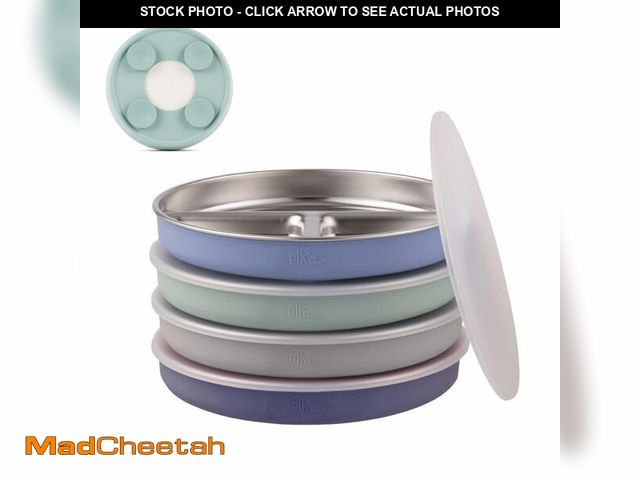 Lot 74-14296595 - Elk and Friends Kids Stainless Steel Divided Plates with Silicone Suction Sleeves | Lids Included | ...