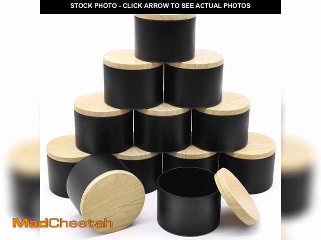 Lot 74-13632231 - YJHSS 16oz Black Candle Tins with Metal Wood-Grain Printing Lids, 12-Pack Candle Jars for Making Can...