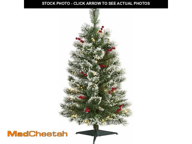 Lot 74-13419630 - (MISSING STAND) Nearly Natural 3ft Artificial Swiss Pine Christmas Tree Frosted with 50 Clear LED Li...