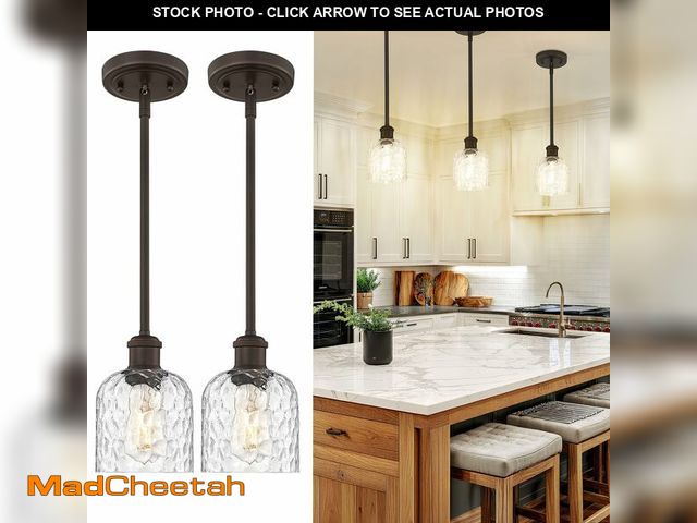 Lot 74-13721896 - zeyu Bronze Adjustable Pendant Lighting, 2 Pack Hanging Kitchen Lights, 1-Light Farmhouse Glass Pend...