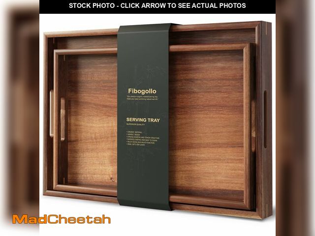 Lot 74-13542914 - Fibogollo Set of 2 Acacia Wood Serving Tray with Handles,Decorative Trays Platter,Breakfast Tray in ...