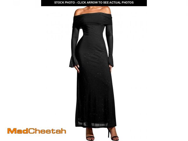 Lot 74-12116981 - KUTUMAI Women Off Shoulder Bodycon Maxi Dress Long Sleeve Mesh Ruched Party Formal Wedding Guest Dre...