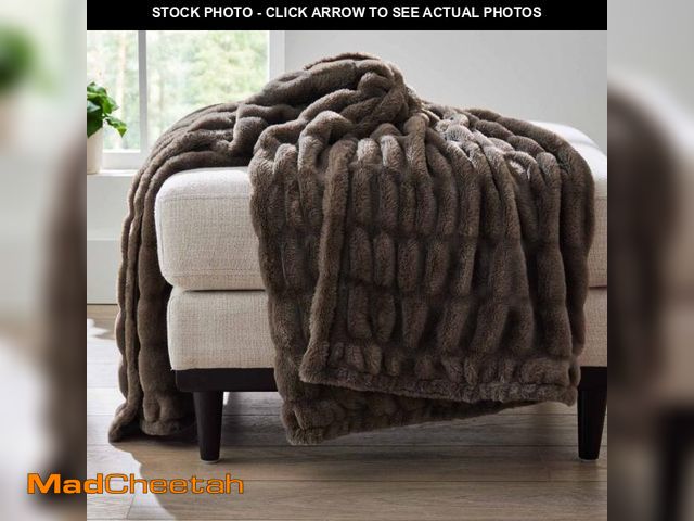 Lot 74-12535991 - Better Homes &amp; Gardens Brown Ruched Faux Fur Throw, 50"x72" - UNUSED