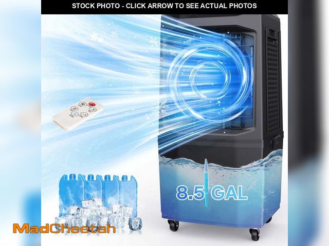 Lot 74-14309312 - Evaporative Air Cooler,1500 CFM Portable Air Cooler Fan with 4 Ice Packs, 8.5 Gallon Tank, 90Â° Osci...