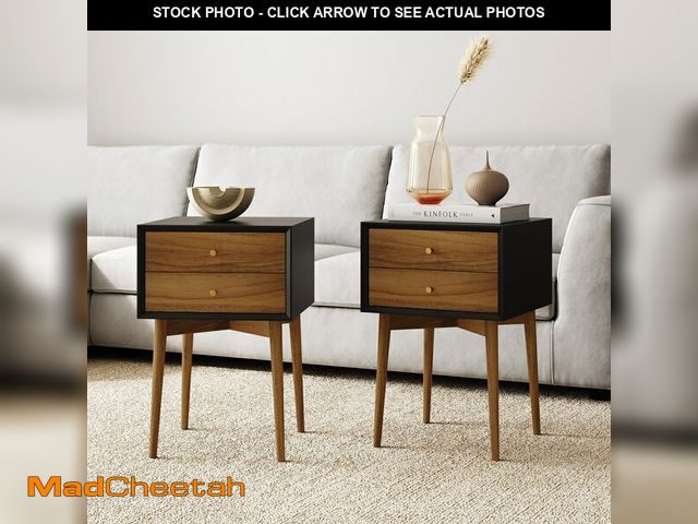 Lot 74-12783110 - *SEE PICS FOR COLOR* Harper 23 in. 2-Drawer Mid-Century Side Table, Black/Brown, Set of 2 *SEE PICS ...