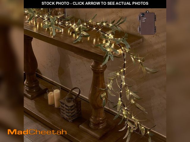 Lot 74-14148125 - Hairui Lighted Artificial Olive Garland 6FT 96 LED Fairy Lights Battery Operated, Faux Vine Lights w...