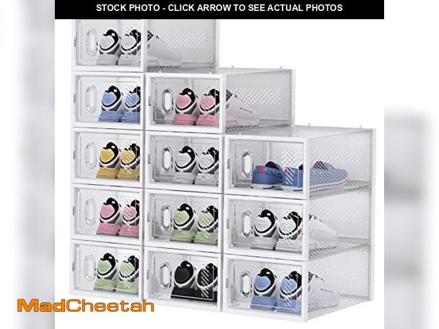 Lot 74-11556607 - SIMPDIY Shoe Storage, 12 Pack Shoe Organizer for Closet, Shoe Boxes Clear Plastic Stackable Shoe Con...